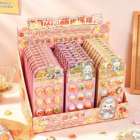 3D Sparkly Shaker Resin Stickers Cute Food Animal Pattern Acrylic Decals For Journaling Phone Case DIY Decoration