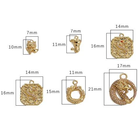 14K Gold Plated Copper Dragon Pendant DIY Jewelry Making Chinese Zodiac Rhinestone Charms For Bracelet Necklace Accessory