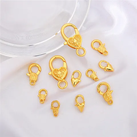 Fermoirs Mousquetons Cœur Plaqués Or 18K Fournitures de Bijouterie en Forme de Cœur pour Fabrication de Colliers Bracelets DIY Matériaux Artisanaux
