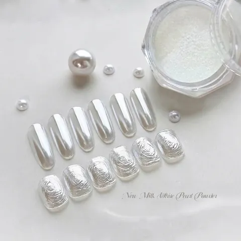 Poudre Chrome pour Ongles Blanc Lait Perle Effet Miroir Aurora Pigment Fin pour Décoration de Manucure Nail Art