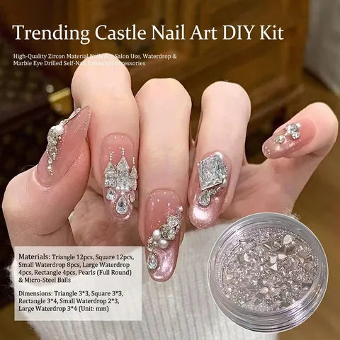 Luxe Kasteel Nagelkunst Zirkonia Strass DIY Materiaal Kit Sprankelende Kunstparel Nageldecoraties Voor Press On Nails