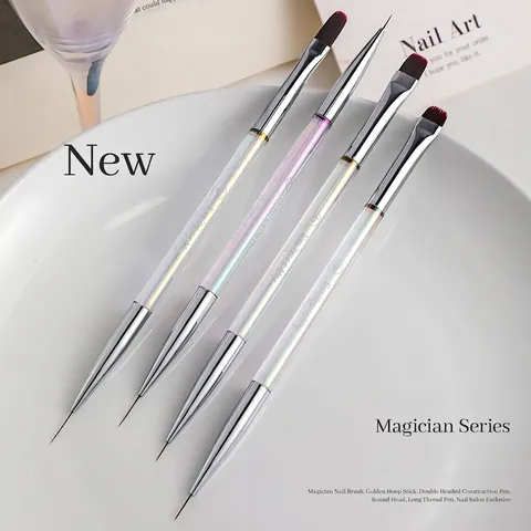 Set di Pennelli Professionali per Nail Art a Doppia Punta Impugnatura Olografica Aurora Pennelli per Pittura Gel UV Strumenti per Manicure