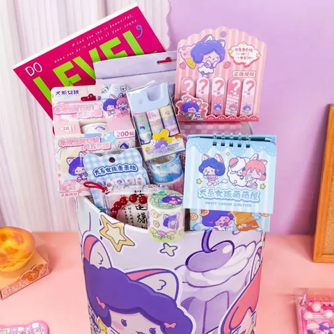 Cute Girl Cartoon DIY Journal Stationery Gift Box With Stickers And Washi Tapes For Kids Students DIY Craft Supplies