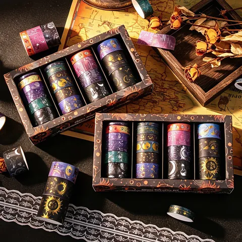 Celestial Washi Tape Gold Foil Stamping Starry Sky Moon Constellation Decorative Journaling Scrapbooking DIY Stationery Collection