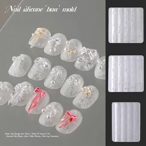 3D Bow Nail Art Silicone Mold Relief Ribbon Crystal Epoxy Resin Mold For DIY Manicure Decoration Tools Professional Nail Art Craft Accessories