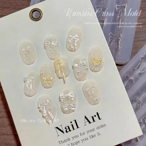 3D Bow Nail Art Silicone Mold Relief Ribbon Crystal Epoxy Resin Mold For DIY Manicure Decoration Tools Professional Nail Art Craft Accessories