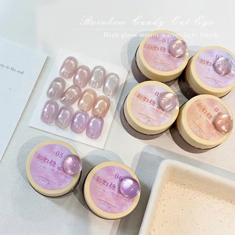 French Pink Jade Cat Eye Nail Gel Polish High Density Glass Bead Effect Mirror Water Light Gloss Soak Off UV LED Gel