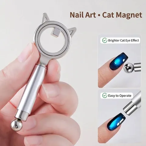 Strong Cat Eye Nail Magnet Tool Dual-ended Cat Ear Ring Ball Magnet For Manicure DIY Nail Art Accessories Stainless Steel