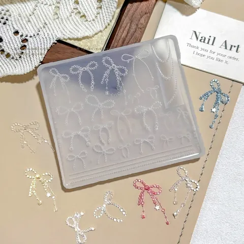 3D Relief Nail Art Silicone Mold Bowknot Pearl Chain Star Patterns DIY Manicure Decoration Embossed Sculpture Stencil Tool