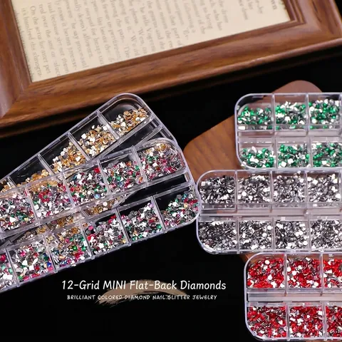 12 Grids Mixed Nail Art Rhinestones Special Shaped Resin Flatback Crystals For 3D Nail Decoration DIY Manicure Salon Champagne Colors
