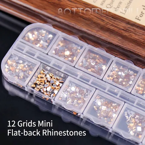 12 Grids Mixed Nail Art Rhinestones Special Shaped Resin Flatback Crystals For 3D Nail Decoration DIY Manicure Salon Champagne Colors
