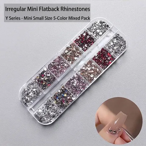 Mini Strass en Acrylique Flatback Décorations pour Nail Art Gemmes Irrégulières Accessoires de Manucure pour Femmes Press On Nails Boîte à 12 Grilles