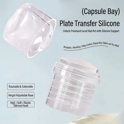 Timbro per Nail Art in Silicone Trasparente a Capsula Retrattile Strumento di Trasferimento per Manicure Francese