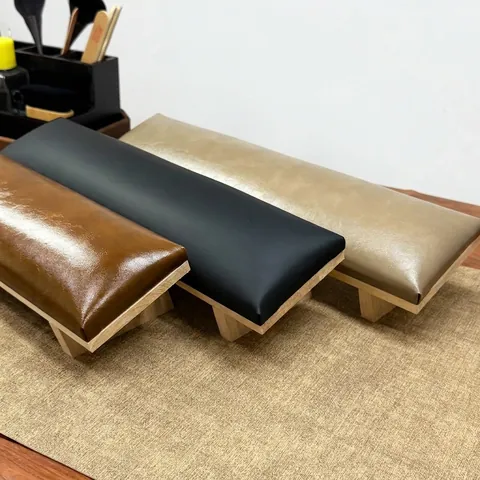 Juego de Reposabrazos para Uñas Estilo Wabi-Sabi Mid-Century Base de Madera de Cuero PU Retro Japonés para Salón de Uñas