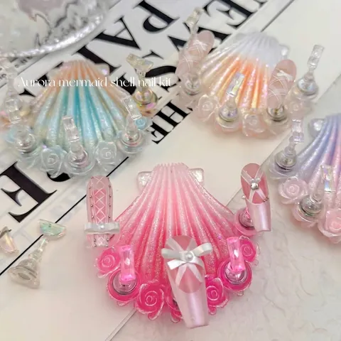 Soporte de Exhibición de Uñas de Concha de Sirena Aurora Base Magnética de Acrílico Iridiscente Con Soportes para Práctica de Uñas