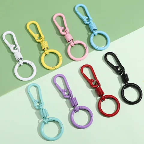 Colorful Alloy Keychain Hook Spring Buckle Round Ring For DIY Handmade Bag Phone Chain Accessories Metal Painted Finding