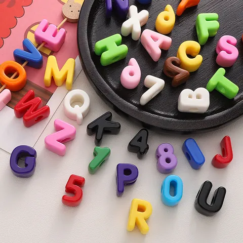 Acrylic Alphabet Number Large Hole Beads Multicolor Candy Color Round Beads For DIY Jewelry Making Bracelet Phone Chain Decoration