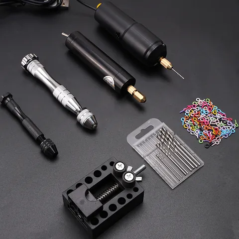 Mini Taladro Eléctrico de Mano Kit de Creación de Joyas DIY Tornillo de Banco de Aleación Cáncamos para Resina Herramientas de Perforación para Llaveros