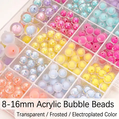 Perles Irisées en Acrylique 8-16mm Givré Transparent Double Couche Perle-dans-Perle pour DIY Bijoux Chaîne de Téléphone Collier
