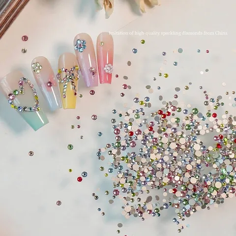 33-Facetten Flachboden Mini Bunte Runde Strasssteine Funkelnde Kristallsteine Für Nagelkunst DIY Maniküre Dekoration Mehrfarbige Mini-Perlen