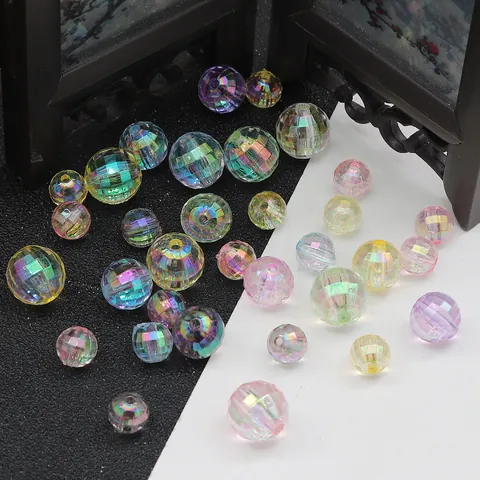 Faceted Acrylic Beads Iridescent AB Color Crystal Round Loose Beads For DIY Jewelry Making Bracelet Phone Chain Handmade Craft Beads