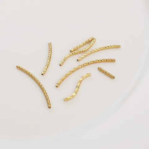 14K Gold Plated Copper Diamond-cut Tube Beads S-Shaped Curved Straight Spacer Tube Beads For DIY Jewelry Bracelet Findings