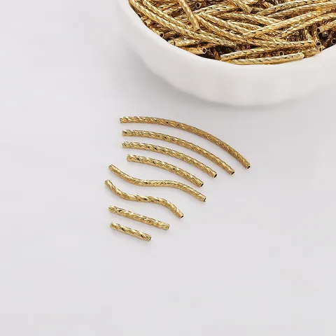 14K Gold Plated Copper Diamond-cut Tube Beads S-Shaped Curved Straight Spacer Tube Beads For DIY Jewelry Bracelet Findings