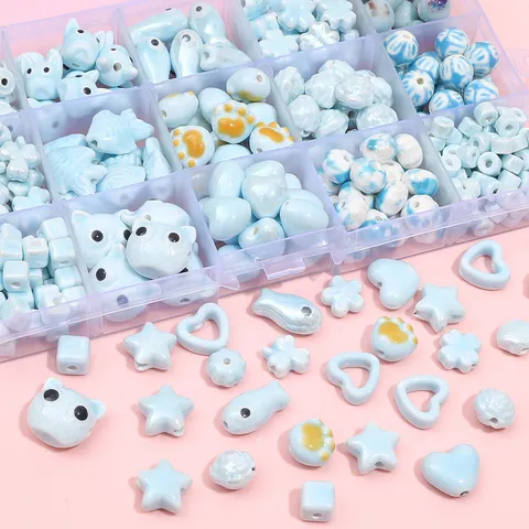 Ceramic Beads Blue Series Heart Star Cat Paw Fish Shape Loose Beads For DIY Bracelet Necklace Handmade Jewelry Accessories