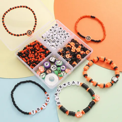 Halloween DIY Bracelet Making Kit Polymer Clay Beads Letter Beads Pumpkin Ghost Charms Jewelry Making Handmade Craft Accessory