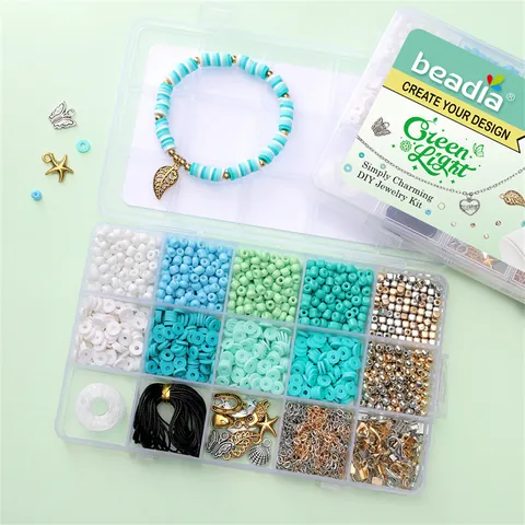 DIY Jewelry Making Kit Multicolor Polymer Clay Seed Beads With Charms Metal Accessories Elastic String For Bracelet Necklace Making
