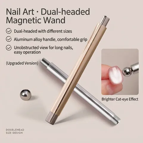 Double-Ended Cat Eye Magnet Wand For Gel Nail Polish Professional Neodymium Magnetic Tool With Ball For French Glass Bead Effect DIY Manicure