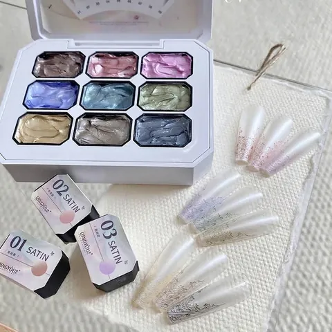 9 Colors Aurora Satin Nail Patting Gel Palette For Gradient Smudge Wash Free High Saturation Metal Texture Nail Art Gel