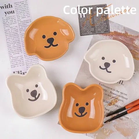 Cartoon Ceramic Nail Art Palette Multi-Functional Glazed Brush Holder Water Color Mixing Dish Cute Animal Shape Manicure Tool