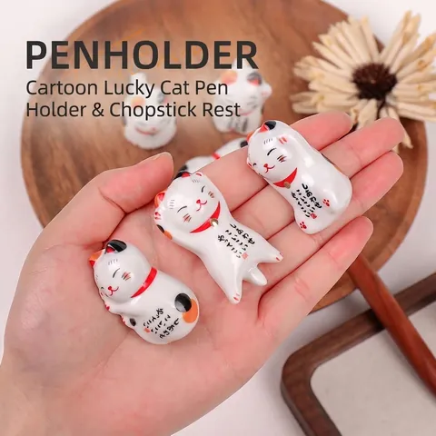Japanese Ceramic Lucky Cat Nail Art Pen Holder Cute Maneki Neko Brush Rest Rack For Gel Polish Painting Pen Desktop Decor