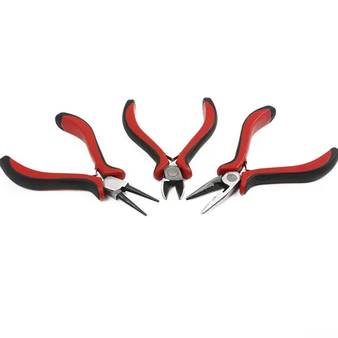 Professional Jewelry Pliers For DIY Earring Hairpin Making Alloy Handheld Round Needle Nose Diagonal Pliers Manual Tool Black Red Handle Jewelry Supplies