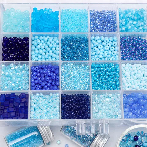 Glass Seed Beads Round Spacer Beads Blue Series For DIY Jewelry Making Bracelet Necklace Ring Handmade Accessory 10g Pack
