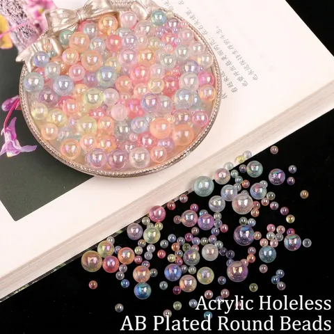Acrylic AB Color Plated Round Beads No Hole DIY Jewelry Making Accessories Macaron Mixed Rainbow Spacers For Hair Clips Crafts