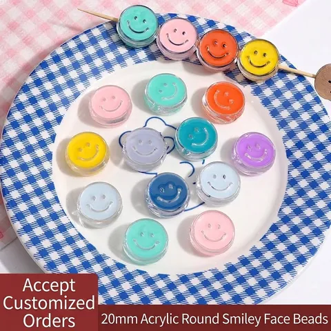 Acrylic Round Smiley Face Beads Drip Oil Cartoon Beads For DIY Jewelry Making Bracelet Phone Case Hanging Chain Materials Mixed Craft Beads