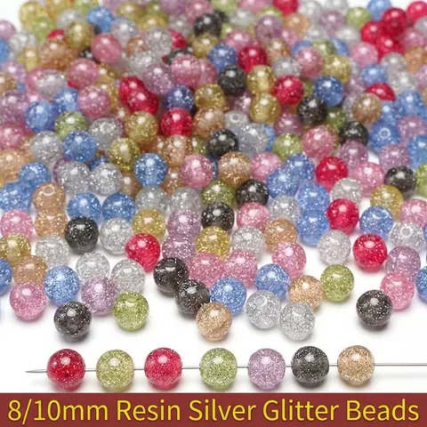 Cuentas Sueltas Redondas de Resina con Brillo Plateado para Creación de Joyas DIY Pulseras Collares