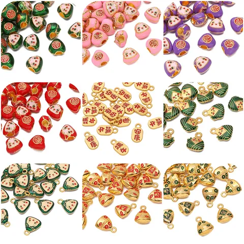 Alloy Enamel Dragon Boat Festival Zongzi Charms Lucky Character Pendants DIY Jewelry Making Handcrafted Woven Ropes Accessory