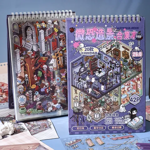 Horror DIY 3D Miniature Scene Sticker Book Scrapbooking Material Kit 42 Pages PET Stickers For Journaling Stress Relief