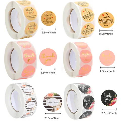 Round Kraft Paper Thank You Stickers Handmade With Love Self-Adhesive Seal Labels For Gift Packaging Envelope DIY Decoration