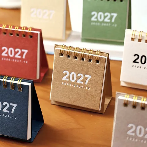 Μινιμαλιστικό Επιτραπέζιο Ημερολόγιο Mini 2027 Φορητό Ημερήσιο Πλάνο με Μεταλλικό Σπιράλ Στυλ Muji Χάρτινη Διακόσμηση Γραφείου