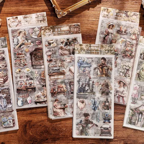 Vintage PET Scenery Transfer Stickers Retro European Floral Figure Architecture Scrapbooking Aesthetic Journaling Decorative Stickers