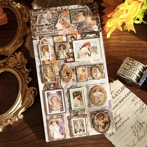 Adesivi Pittura a Olio in Rilievo 3D Vintage Forniture Scrapbooking Monet Van Gogh Estetica Fai da Te Diario Adesivi Murali