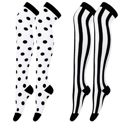 Calcetines Sobre la Rodilla Góticos Halloween Rayas Blanco Negro Lunares Medias para Mujer Cosplay Fiesta Accesorios