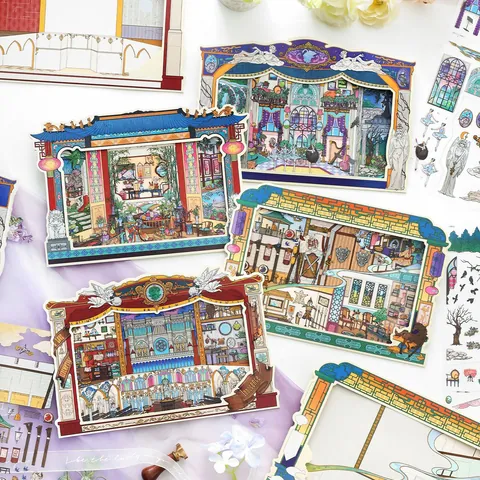 Infeel.Me DIY 3D Flip Scenery Stickers Chinese Western Classical Theme PET Paper Handmade Art Scrapbooking Deco Stickers Kids Gift