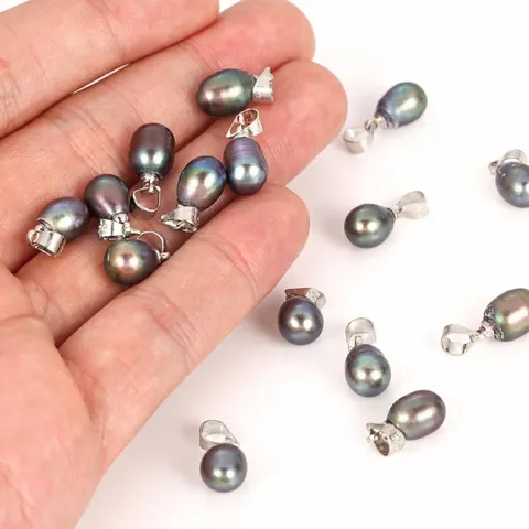 Natural Peacock Color Freshwater Rice Pearl Pendants With S925 Sterling Silver Bails For DIY Jewelry Making Necklaces Bracelets Drop Shape Accessory