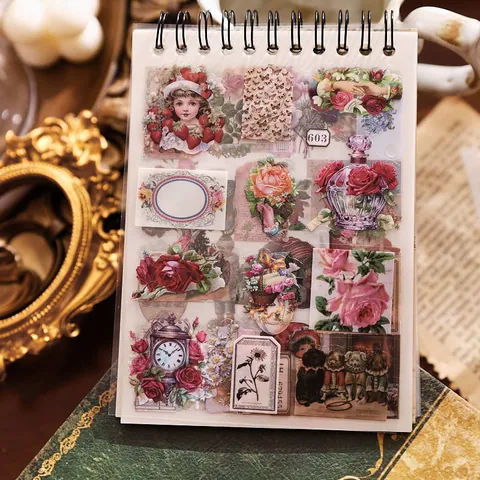 European Vintage Classical Sticker Book DIY Journaling Material 40 Sheets Retro Decorative PET Washi Paper Stickers For Scrapbooking