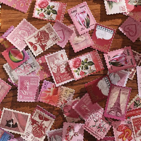 Vintage Postage Stamp Stickers 100PCS Time Traces Series Garden Style Coated Paper DIY Planner Material Decorative Decals